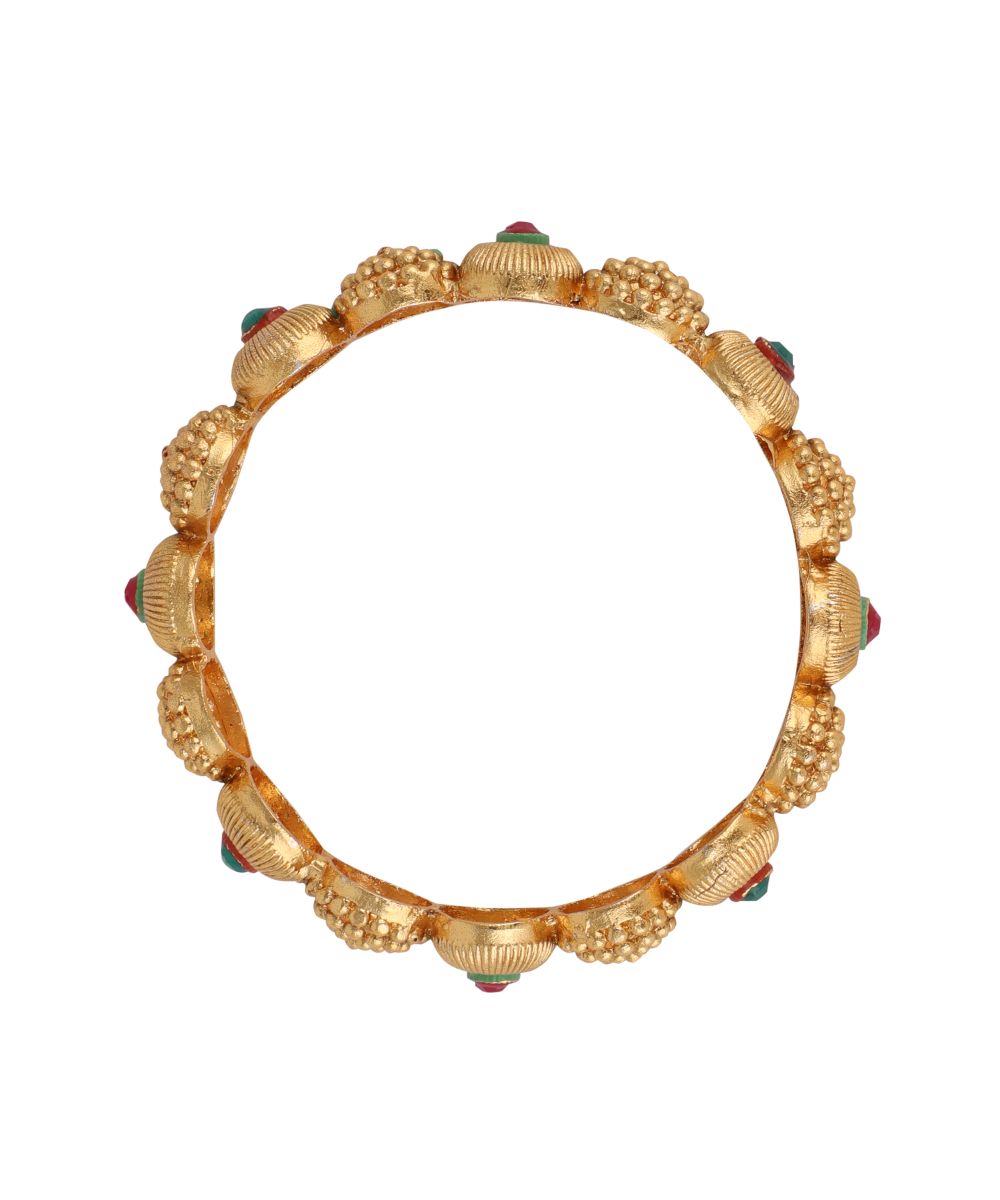 Women's Gold Plated Enameled Stone Studded Statement Bangles