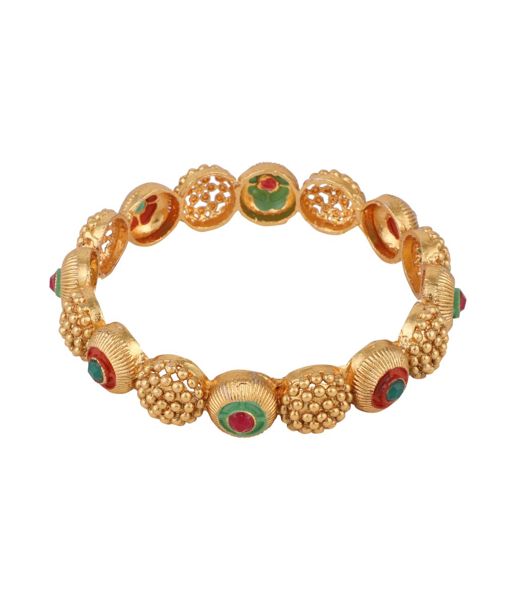 Women's Gold Plated Enameled Stone Studded Statement Bangles