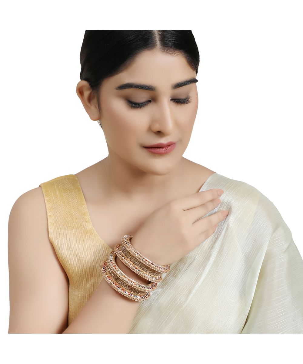 Women's Rose Gold colored Stones embeded Traditional Bangle set
