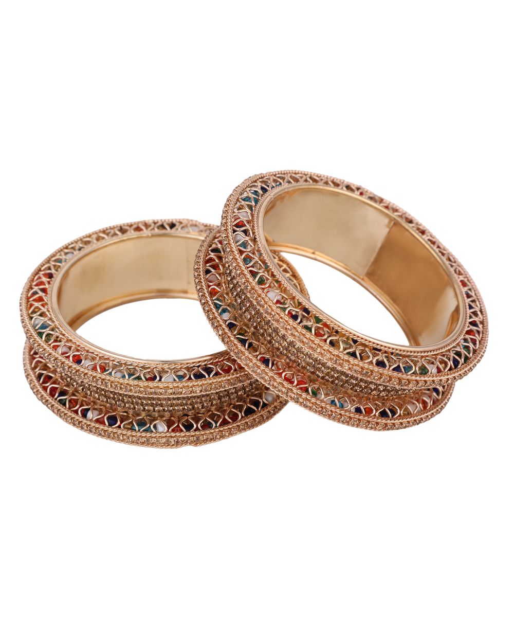 Women's Rose Gold colored Stones embeded Traditional Bangle set