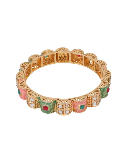 Women's Enameled Gold Plated Stone Studded Statement Bangle Set