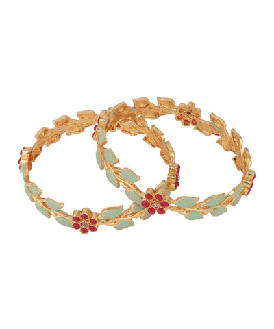 Women's Enameled Gold Plated Leaf Shaped Statement Bangle Set