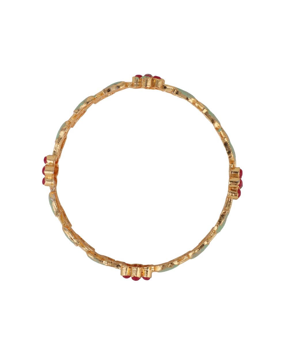 Women's Enameled Gold Plated Leaf Shaped Statement Bangle Set