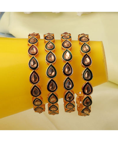 Women's Gold Plated Kundan Studded Set of 4 Bangles