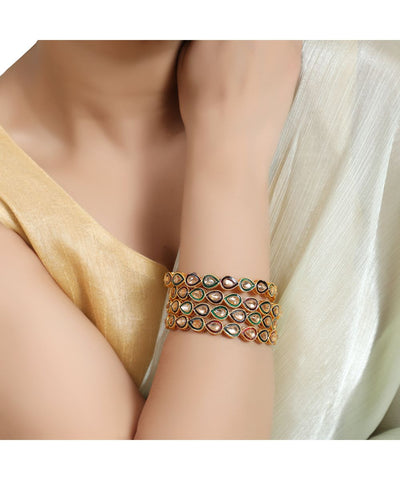 Women's Gold Plated Kundan Studded Set of 4 Bangles