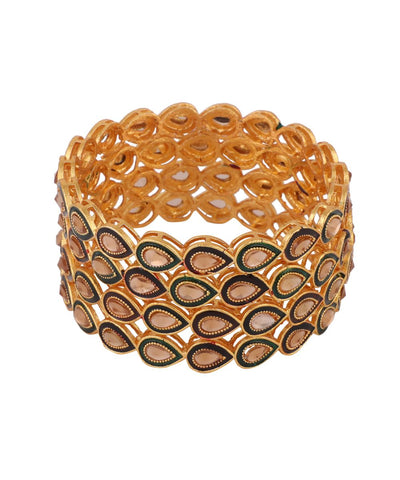 Women's Gold Plated Kundan Studded Set of 4 Bangles