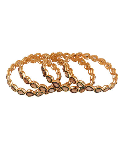 Women's Gold Plated Kundan Studded Set of 4 Bangles