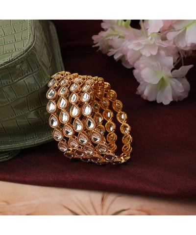 Women's Gold Plated White Stone Studded Set of 4 Bangles