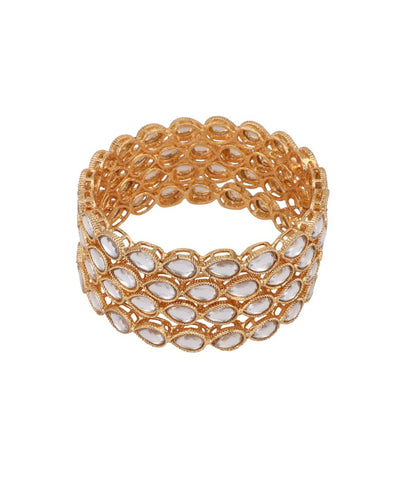 Women's Gold Plated White Stone Studded Set of 4 Bangles