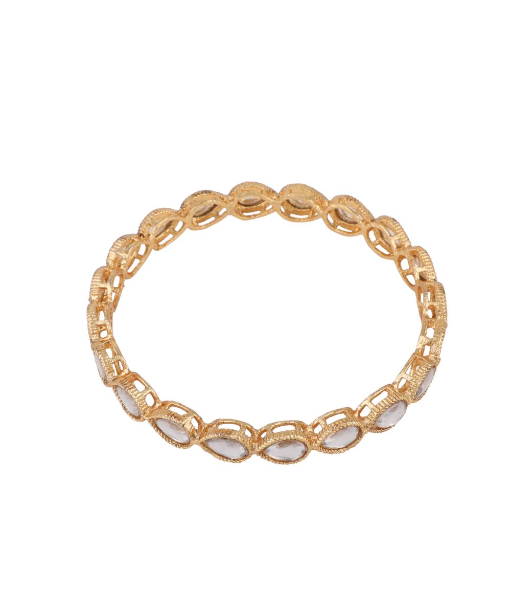 Women's Gold Plated White Stone Studded Set of 4 Bangles