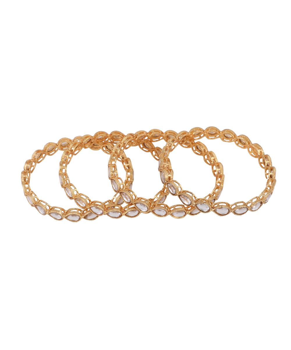 Women's Gold Plated White Stone Studded Set of 4 Bangles
