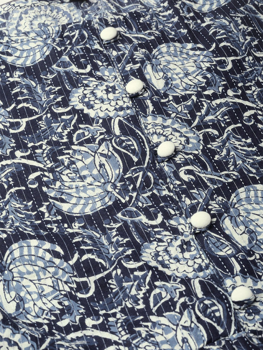 Women's Nayo Navy Blue & Cream Floral Printed Maxi Dress