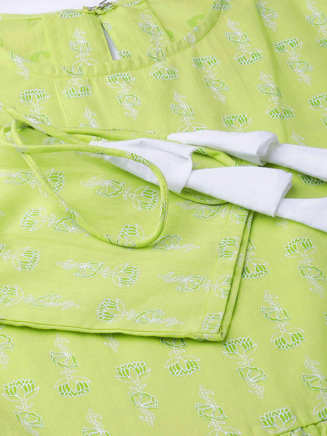 Women's Nayo Lime Green & White Ethnic Motifs Printed Maxi Dress