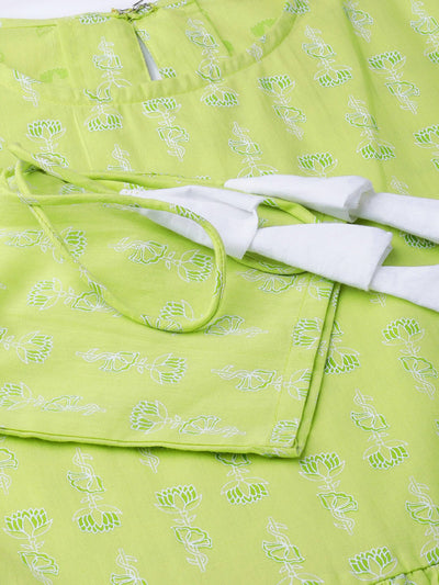 Women's Nayo Lime Green & White Ethnic Motifs Printed Maxi Dress