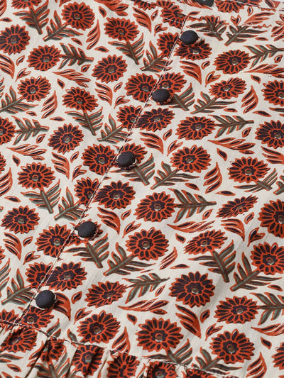 Women's Nayo Cream & Brown Floral Printed Maxi Dress