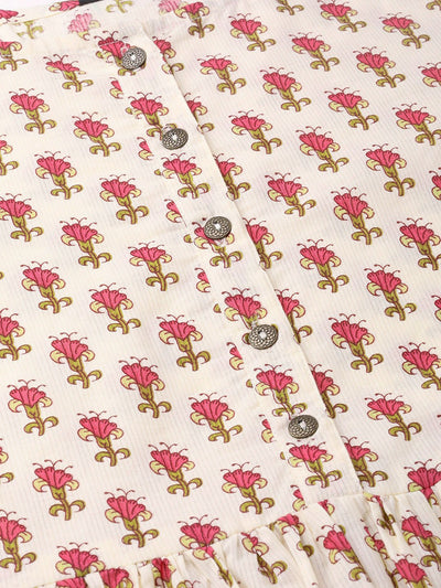 Women's Nayo Cream & Pink Floral Printed Maxi Dress