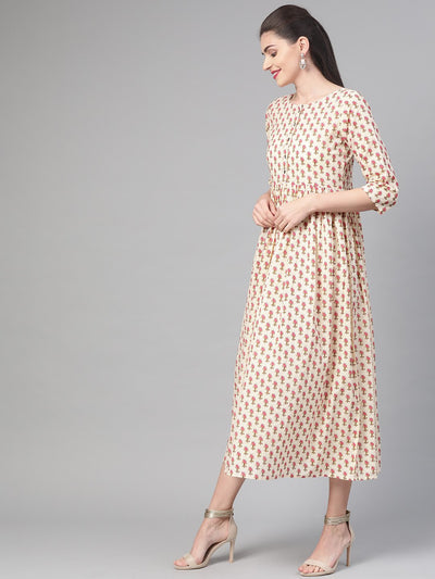 Women's Nayo Cream & Pink Floral Printed Maxi Dress