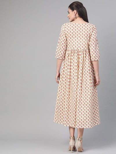 Women's Nayo Cream & Pink Floral Printed Maxi Dress