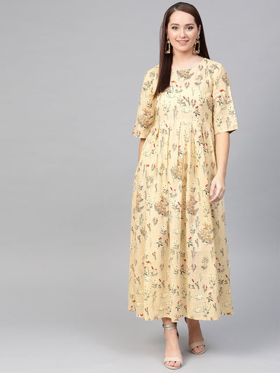 Women's Nayo Cream & Orange Floral Printed Maxi Dress