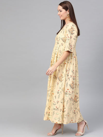 Women's Nayo Cream & Orange Floral Printed Maxi Dress