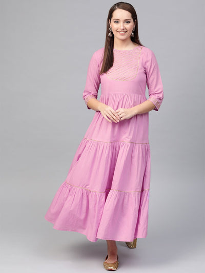 Women's Nayo Lavender & Gold Solid Maxi Dress