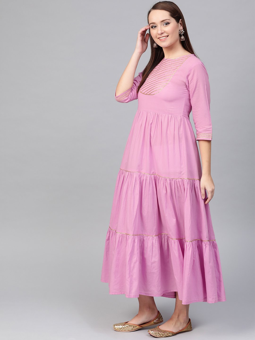 Women's Nayo Lavender & Gold Solid Maxi Dress