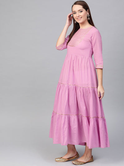 Women's Nayo Lavender & Gold Solid Maxi Dress