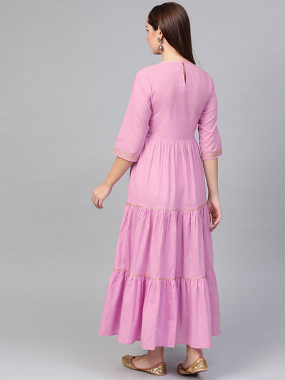 Women's Nayo Lavender & Gold Solid Maxi Dress