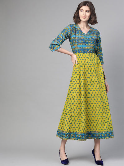 Women's Nayo Green & Blue Ethnic Motifs Printed Maxi Dress