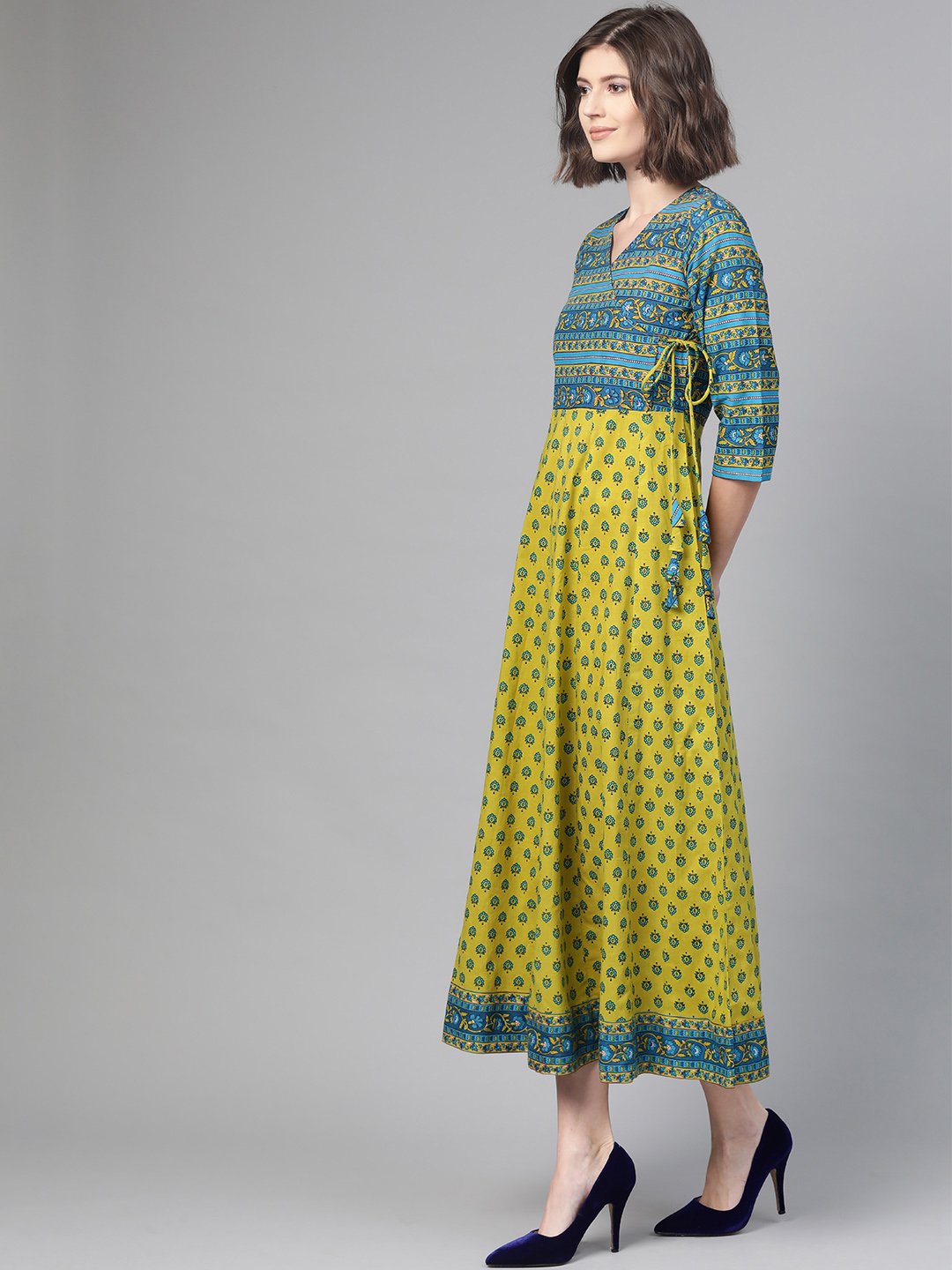 Women's Nayo Green & Blue Ethnic Motifs Printed Maxi Dress
