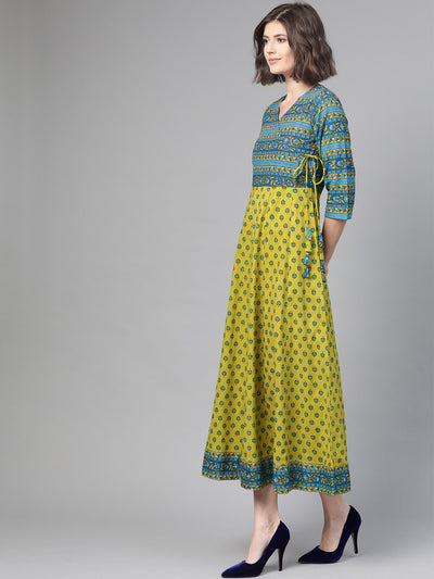 Women's Nayo Green & Blue Ethnic Motifs Printed Maxi Dress