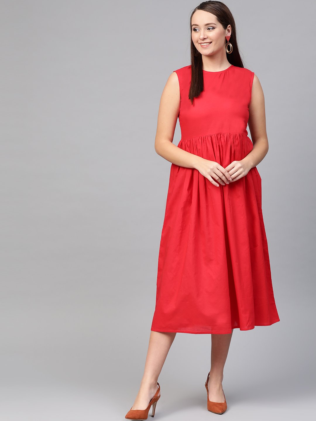 Women's Nayo Red & Beige Floral Printed Maxi Dress