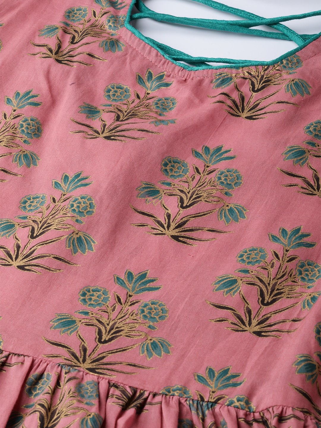 Women's Pink Ethnic Motifs Printed Square Neck Cotton Maxi Dress