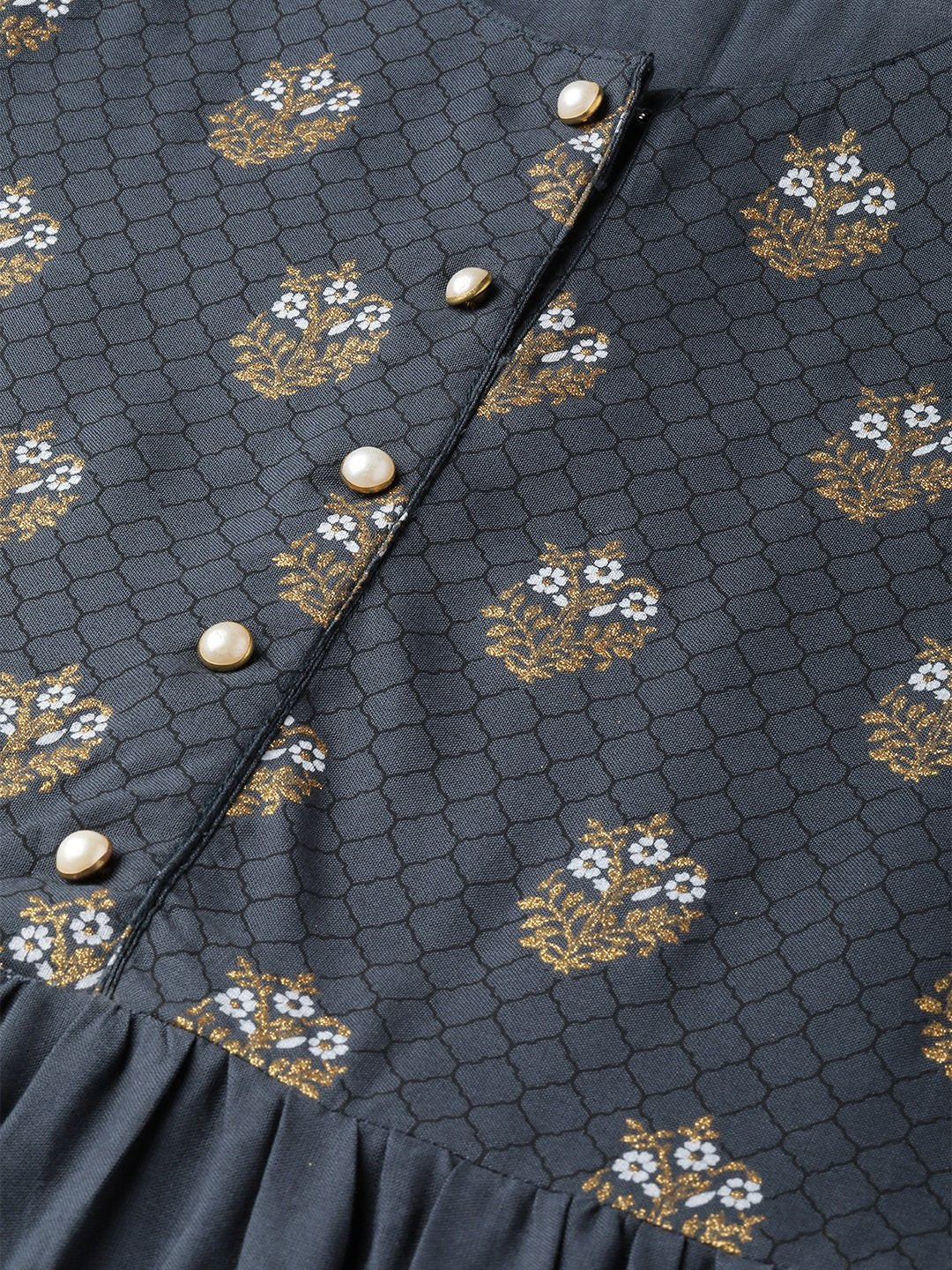 Women's Grey Self Design Self Design Round Neck Viscose Rayon Maxi Dress