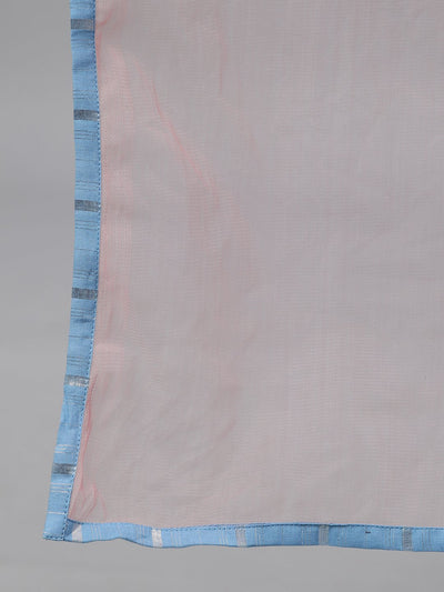 Women's Blue Solid Solid Round Neck Cotton Maxi Dress