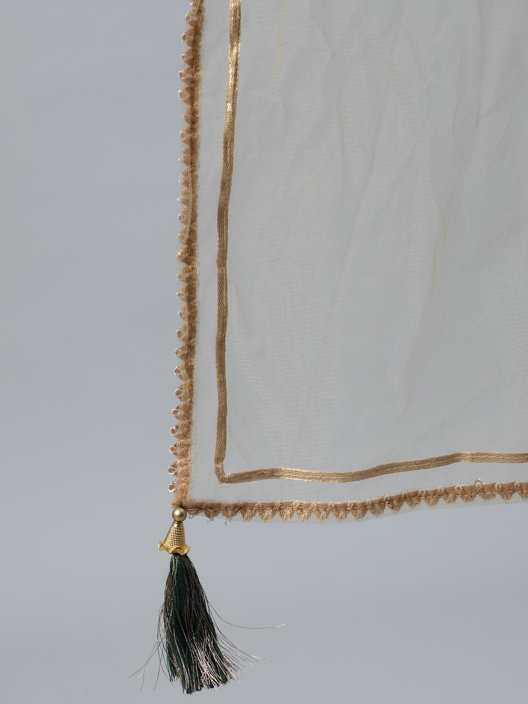 Women's Green Foil Printed Maxi Dress With Embroidered Net Dupatta