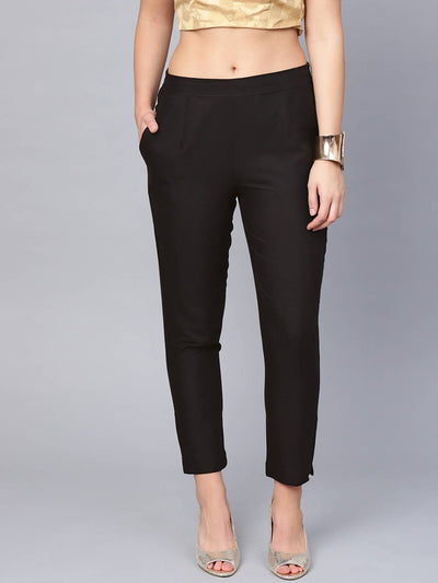 Buy_Women's_Black_Cotton_Solid_Cigarette_Pants_Online_Trendia