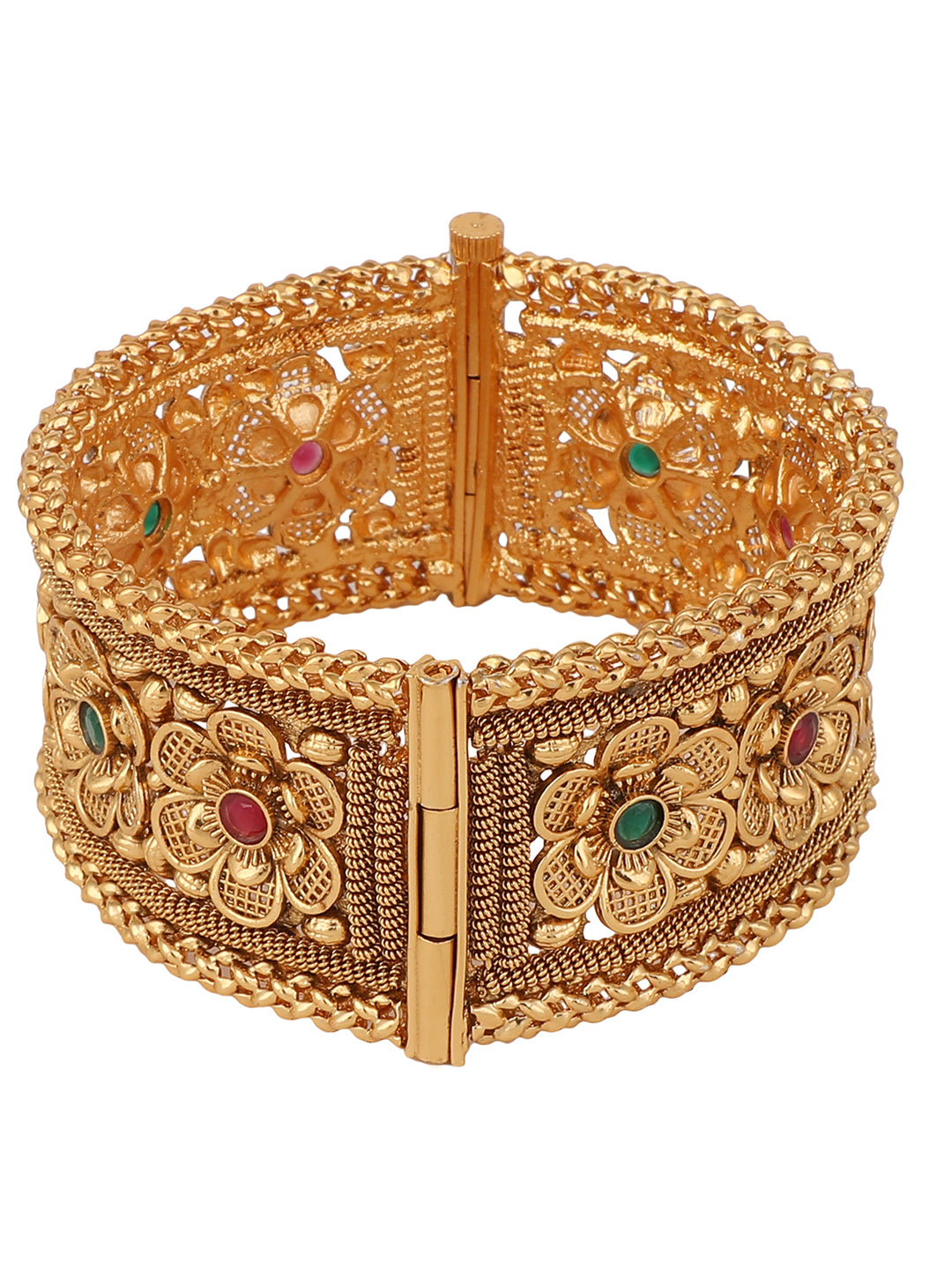 Women's Gold & Pink 24Ct Stone-Studded & Beaded Hand Crafted Bangle