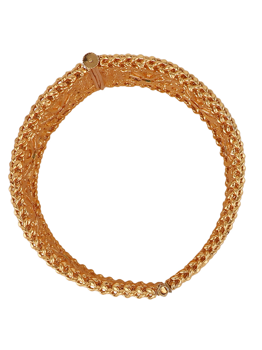 Women's Gold & Pink 24Ct Stone-Studded & Beaded Hand Crafted Bangle