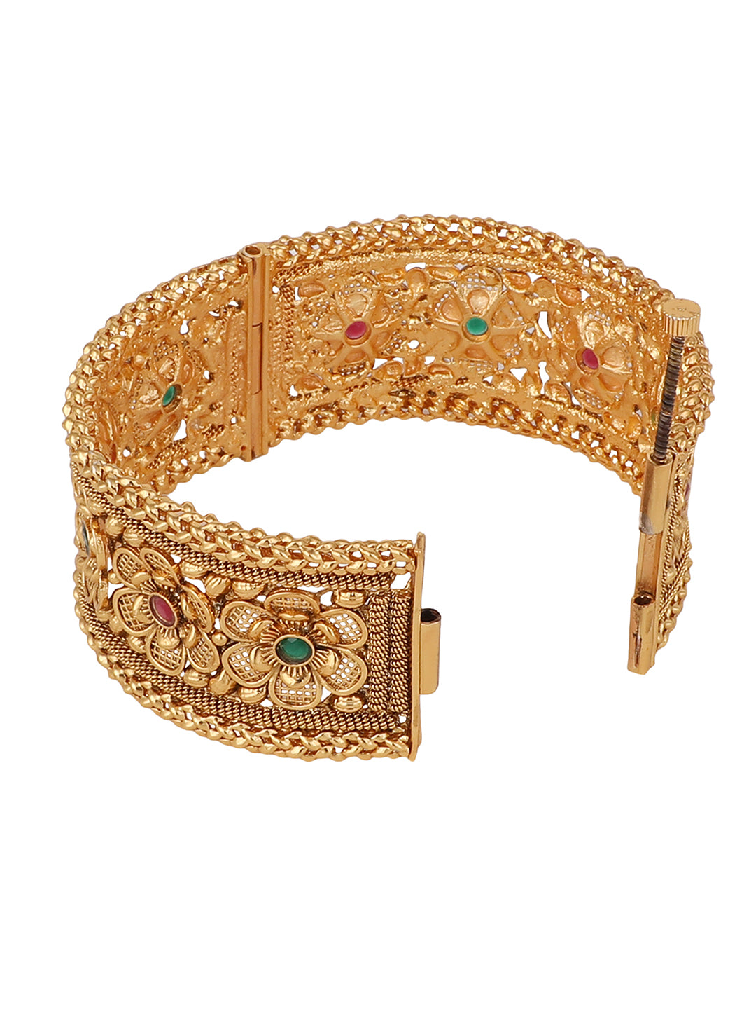 Women's Gold & Pink 24Ct Stone-Studded & Beaded Hand Crafted Bangle