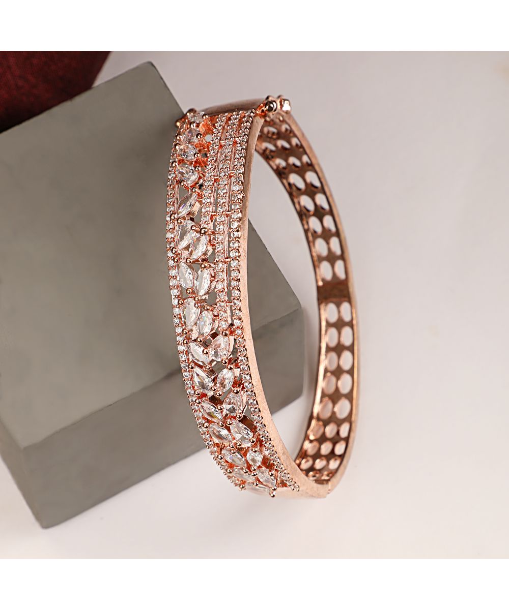 Women's American Diamond Rose Gold Style Statement Bracelet