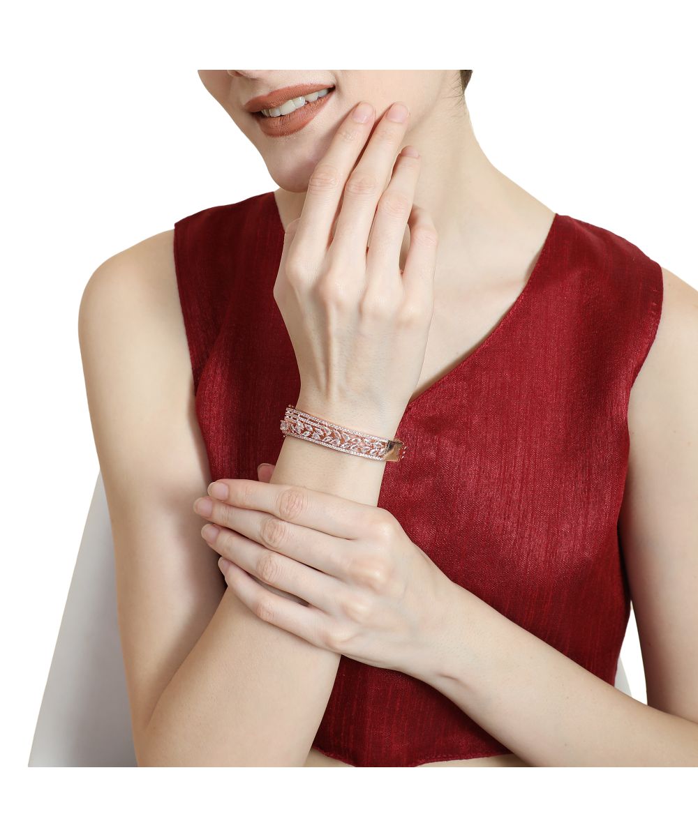 Women's American Diamond Rose Gold Style Statement Bracelet