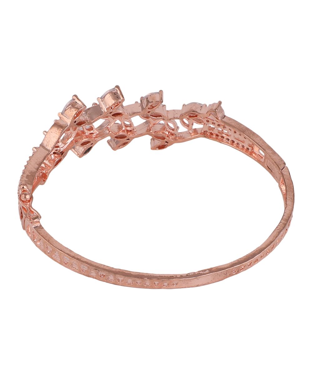 Women's American Diamond Rose Gold Style Statement Leaf Shaped Bracelet