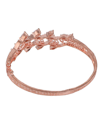 Women's American Diamond Rose Gold Style Statement Leaf Shaped Bracelet