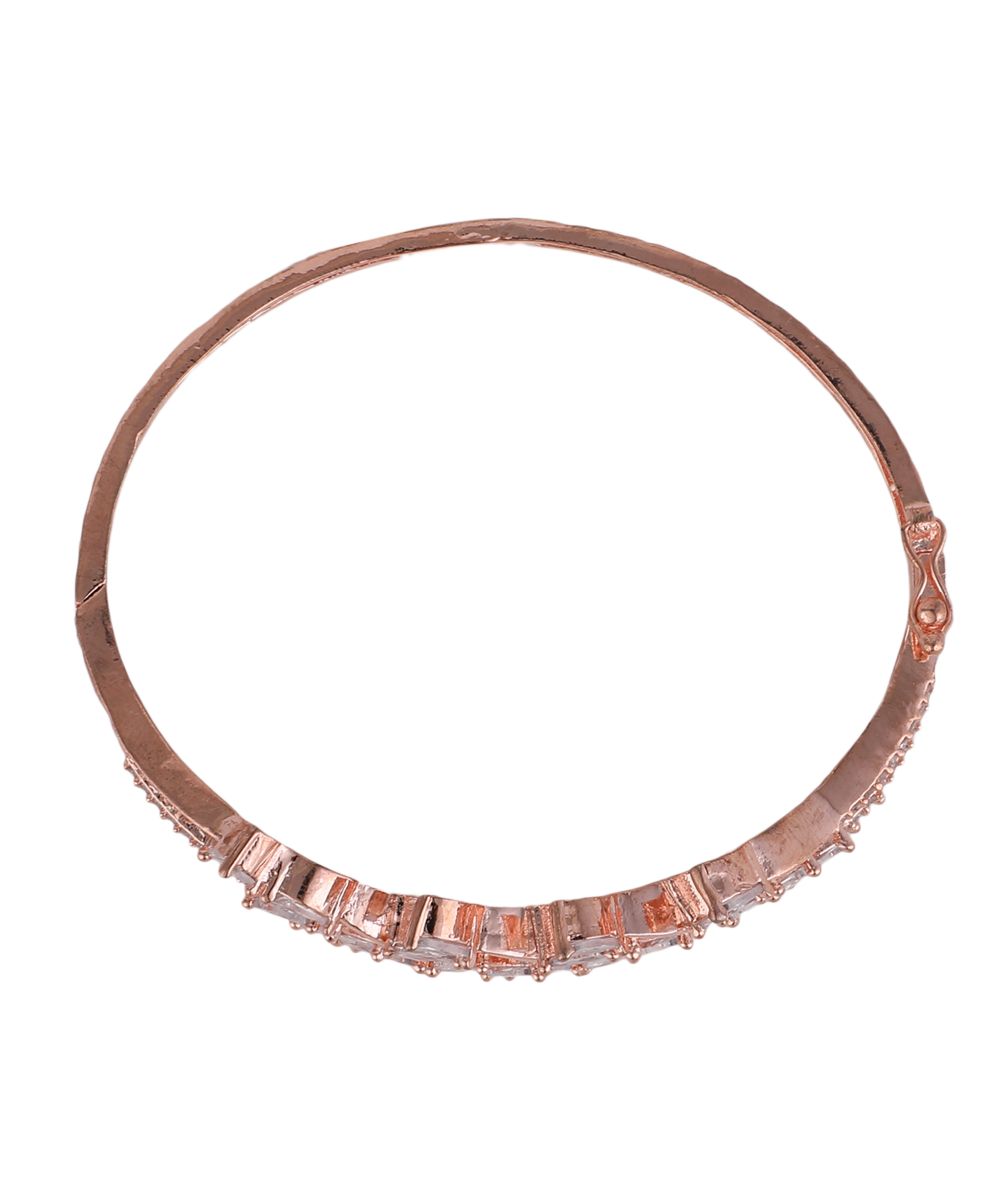 Women's American Diamond Rose Gold Style Statement Leaf Shaped Bracelet