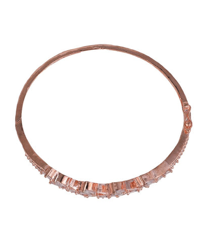 Women's American Diamond Rose Gold Style Statement Leaf Shaped Bracelet