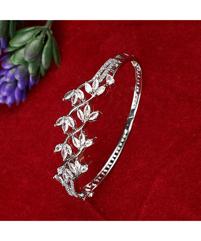 Women's American Diamond Silver color Style Statement Leaf Shaped Bracelet