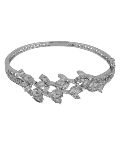 Women's American Diamond Silver color Style Statement Leaf Shaped Bracelet
