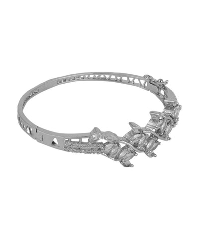 Women's American Diamond Silver color Style Statement Leaf Shaped Bracelet