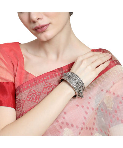 Women's Contemporary Oxidised Broad Bracelet with ghungru studded